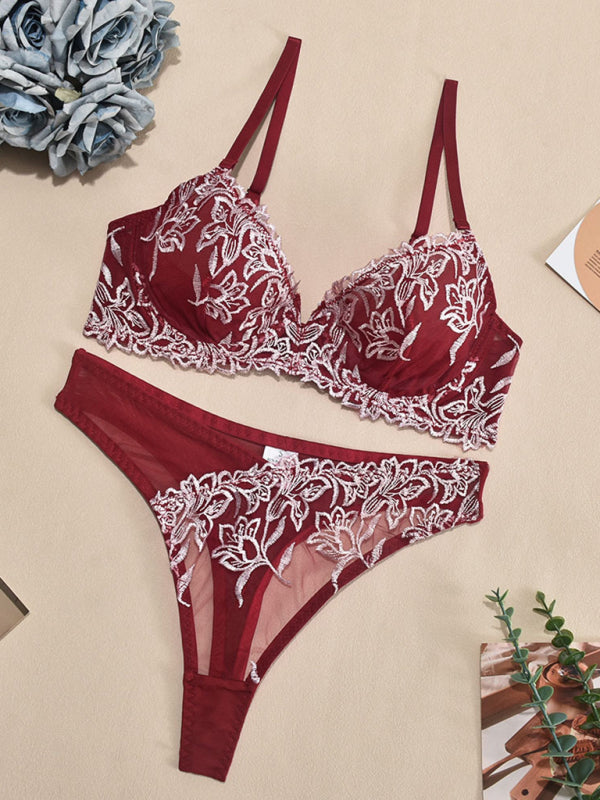 Lingerie - Floral Lace Push-Up Lingerie Set for Romantic Celebrations