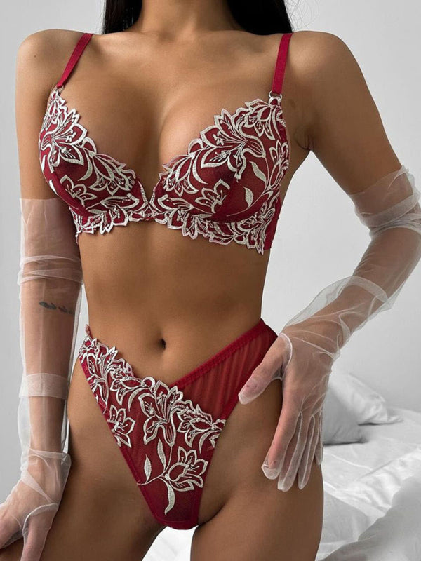 Lingerie - Floral Lace Push-Up Lingerie Set for Romantic Celebrations
