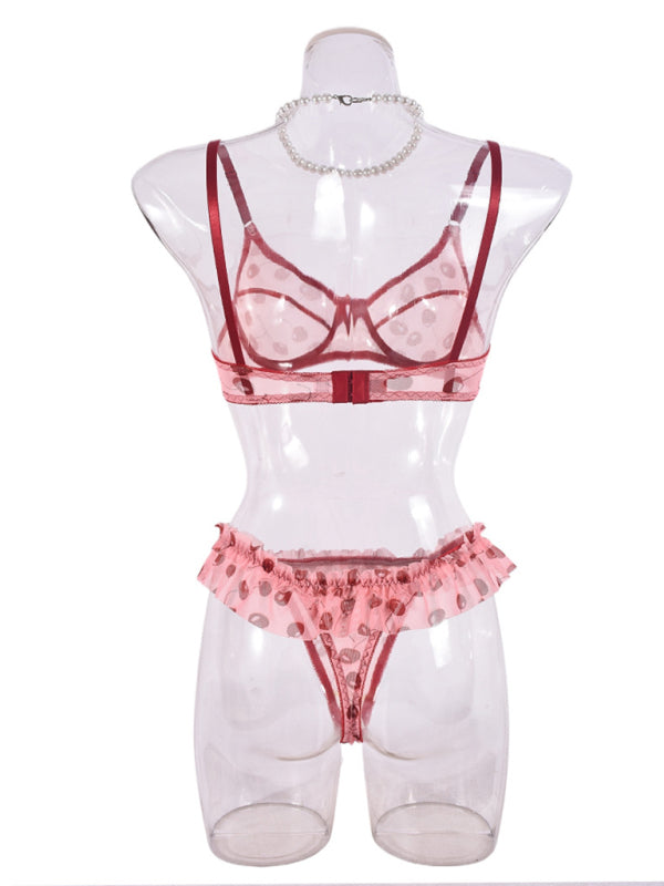 Lingerie - Frilly Cherry Lingerie Set for Romantic Nights