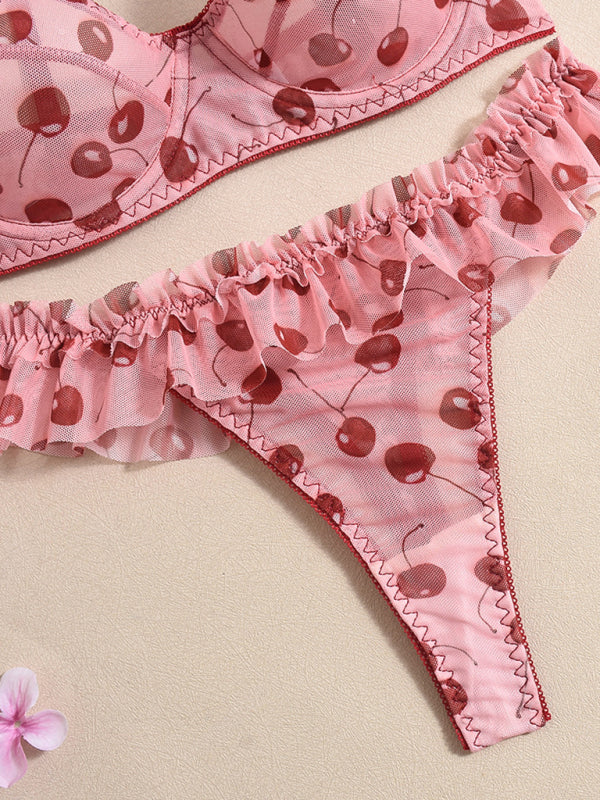 Lingerie - Frilly Cherry Lingerie Set for Romantic Nights