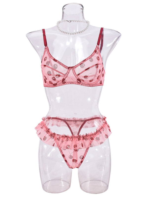 Lingerie - Frilly Cherry Lingerie Set for Romantic Nights