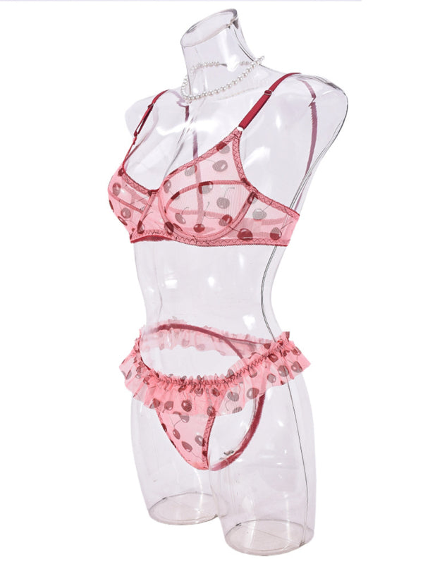 Lingerie - Frilly Cherry Lingerie Set for Romantic Nights