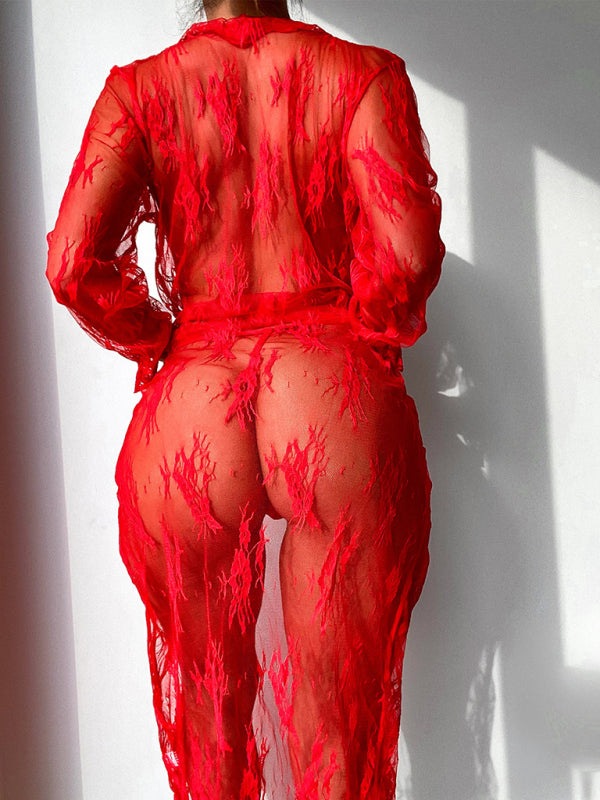 Lingerie Outfits - Lace Lingerie T-string and Robe for Boudoir and Anniversaries