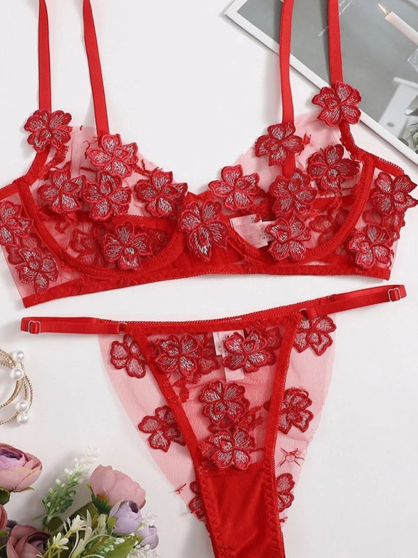 Lingeries - Floral Lace Intimate Lingerie Set for Special Evenings