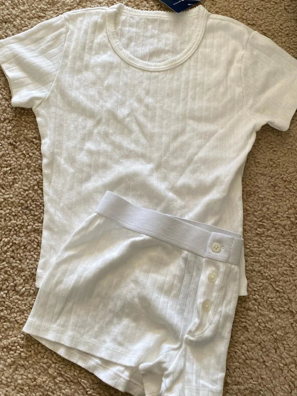 Loungewear- Women's Lounge Set with Striped Shorts and Tee Pajamas- White eyelet 2- Pekosa Women Fashion