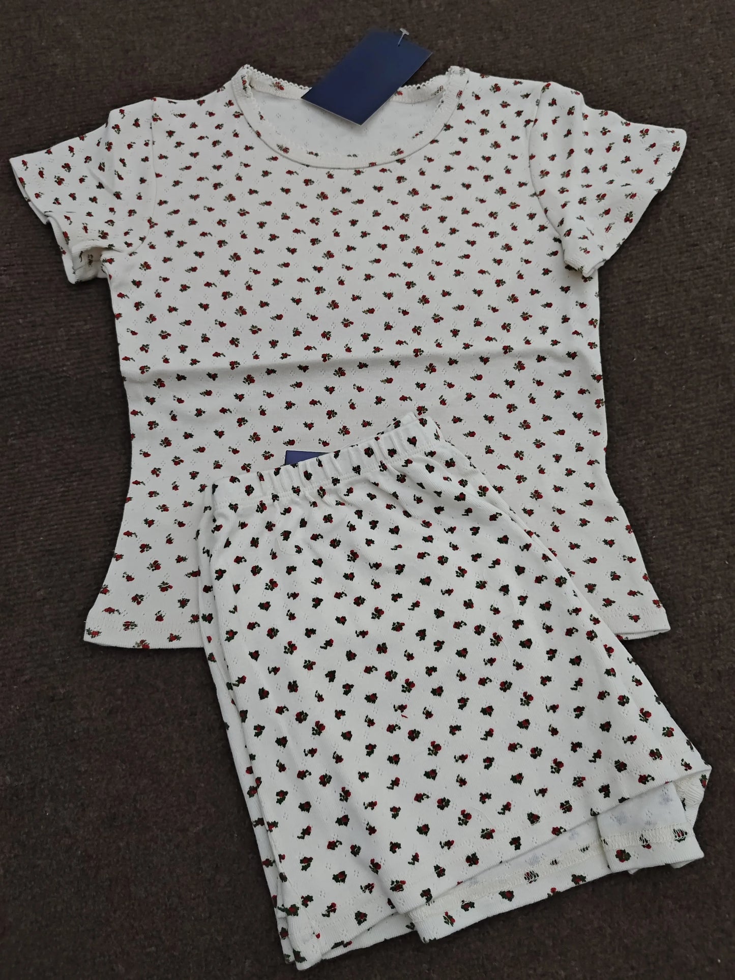 Loungewear- Women's Lounge Set with Striped Shorts and Tee Pajamas- Red floral- Pekosa Women Fashion