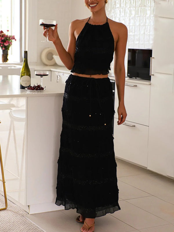 Matching Outfits - Summer Chiffon Halter Set for Women with Maxi Skirt