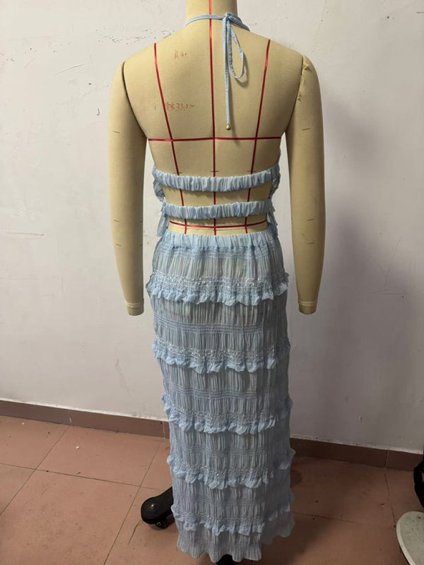 Matching Outfits - Summer Chiffon Halter Set for Women with Maxi Skirt