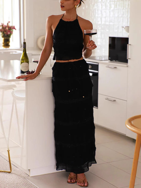 Matching Outfits - Summer Chiffon Halter Set for Women with Maxi Skirt