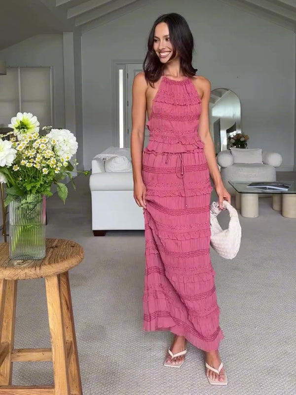 Matching Outfits - Summer Chiffon Halter Set for Women with Maxi Skirt