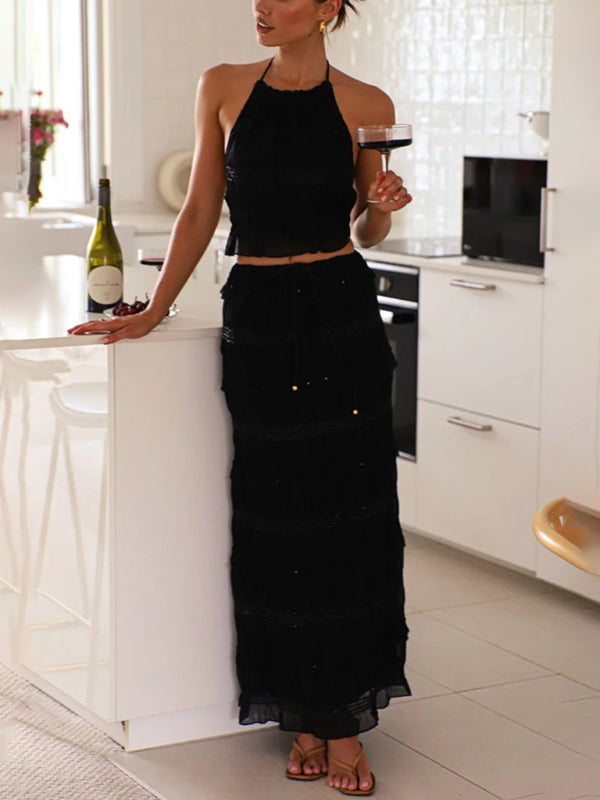 Matching Outfits - Summer Chiffon Halter Set for Women with Maxi Skirt