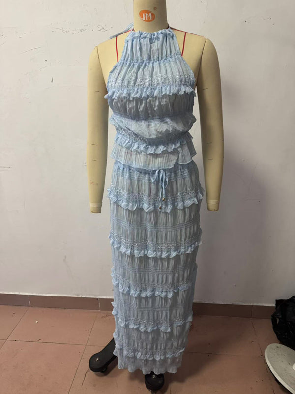 Matching Outfits - Summer Chiffon Halter Set for Women with Maxi Skirt