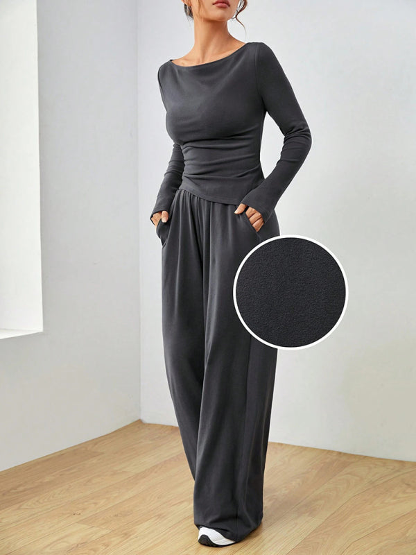 Matching Sets - Casual Wide Leg Pants Two-Piece Set for Women
