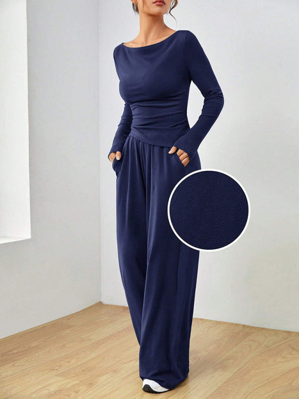 Matching Sets - Casual Wide Leg Pants Two-Piece Set for Women