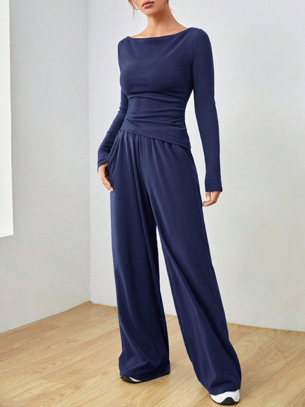 Matching Sets - Casual Wide Leg Pants Two-Piece Set for Women