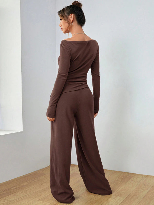 Matching Sets - Casual Wide Leg Pants Two-Piece Set for Women