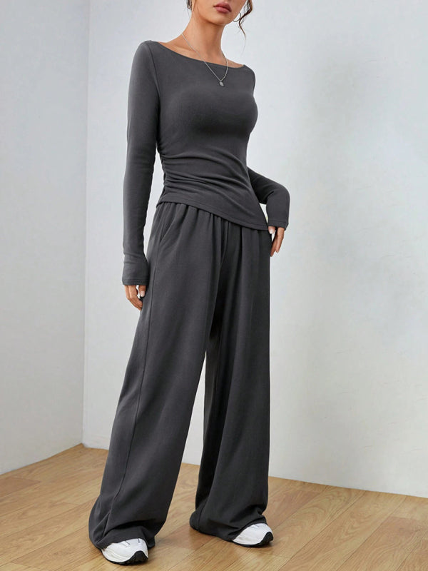 Matching Sets - Casual Wide Leg Pants Two-Piece Set for Women