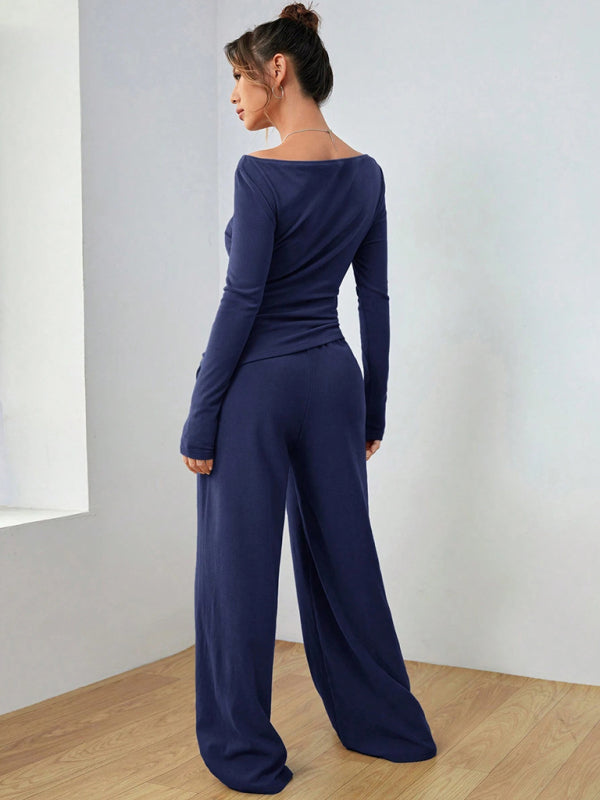 Matching Sets - Casual Wide Leg Pants Two-Piece Set for Women