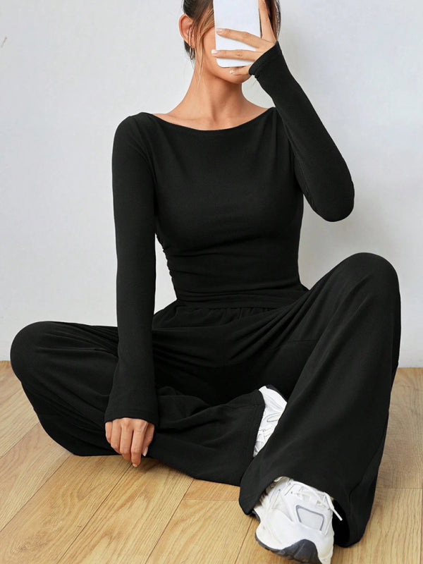 Matching Sets - Casual Wide Leg Pants Two-Piece Set for Women