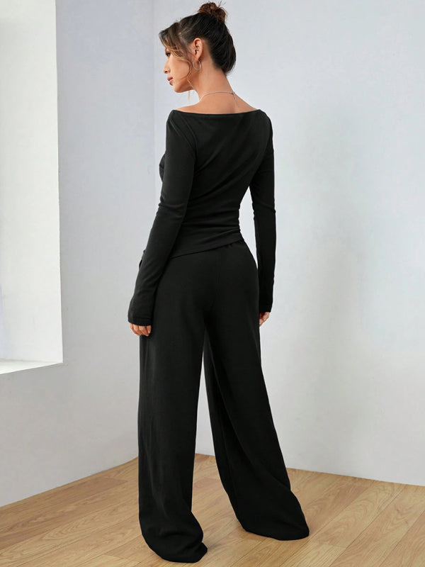 Matching Sets - Casual Wide Leg Pants Two-Piece Set for Women