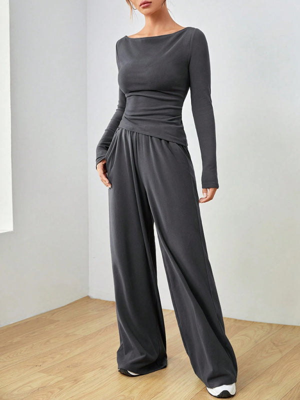 Matching Sets - Casual Wide Leg Pants Two-Piece Set for Women
