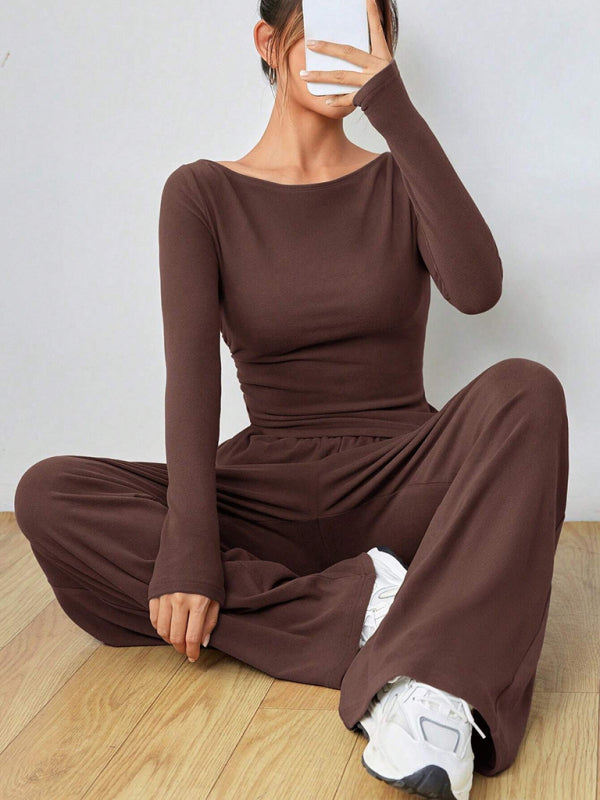 Matching Sets - Casual Wide Leg Pants Two-Piece Set for Women