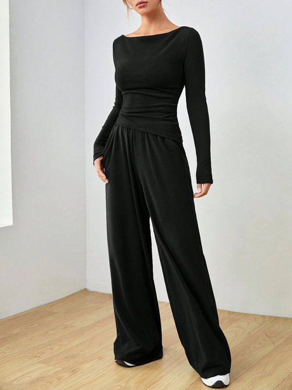 Matching Sets - Casual Wide Leg Pants Two-Piece Set for Women