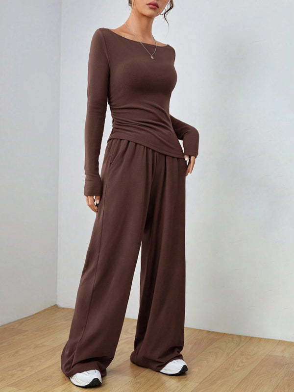 Matching Sets - Casual Wide Leg Pants Two-Piece Set for Women