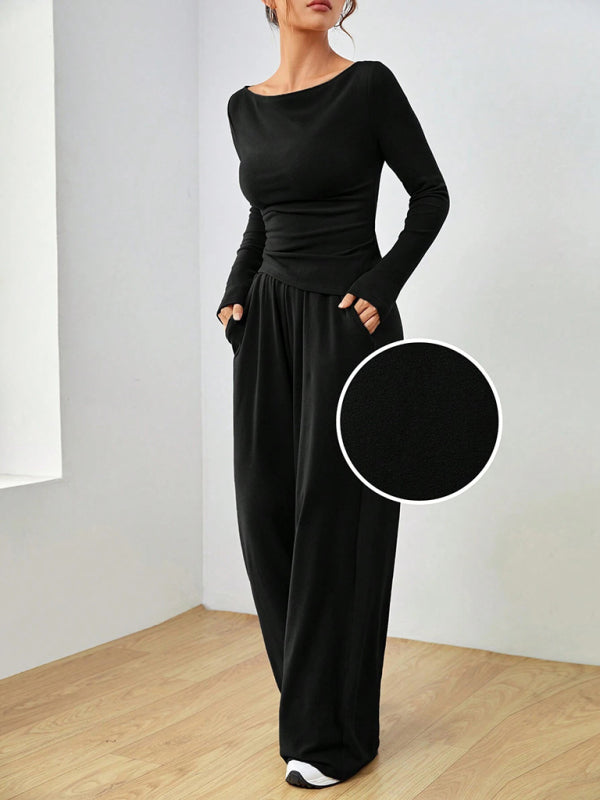 Matching Sets - Casual Wide Leg Pants Two-Piece Set for Women