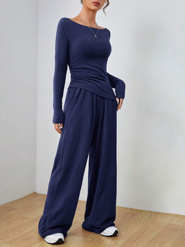 Matching Sets - Casual Wide Leg Pants Two-Piece Set for Women