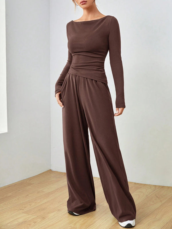 Matching Sets - Casual Wide Leg Pants Two-Piece Set for Women