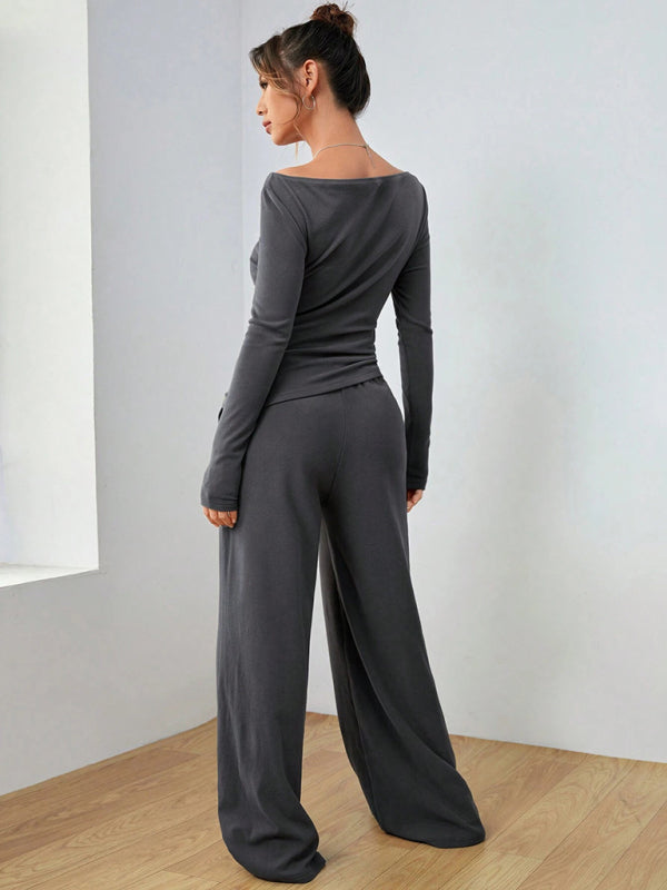Matching Sets - Casual Wide Leg Pants Two-Piece Set for Women
