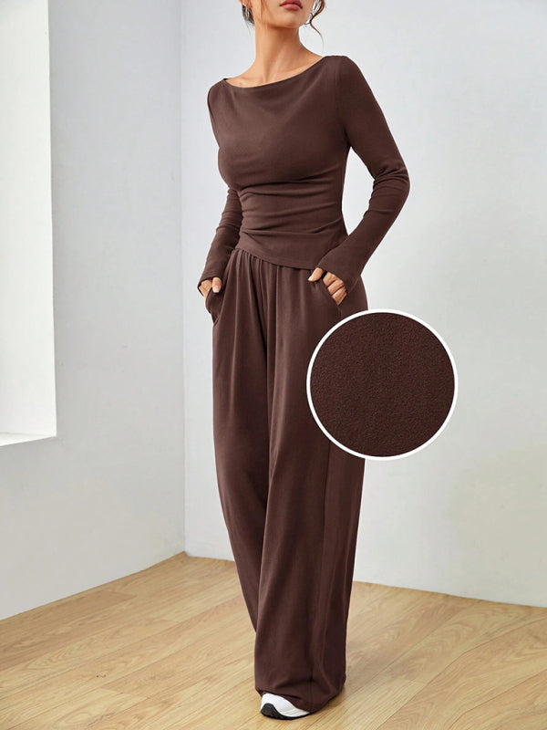 Matching Sets - Casual Wide Leg Pants Two-Piece Set for Women