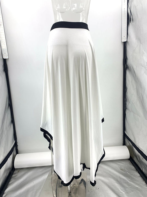 Matching Sets - Long-Sleeve Top and Maxi Skirt Set with Contrast Piping