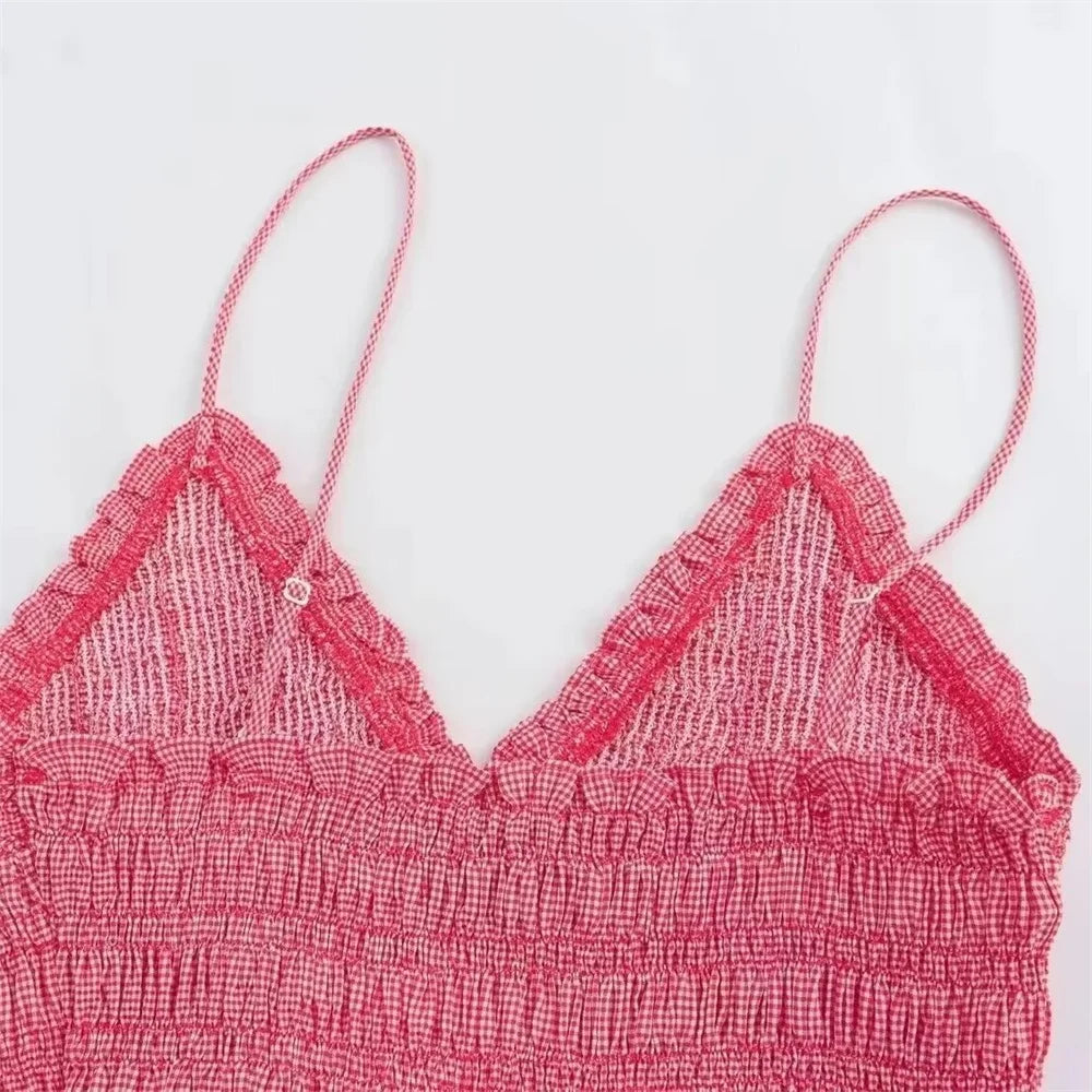 Matching Sets - Women's Frill Smocked Matching Set Cami and Mini Skirt