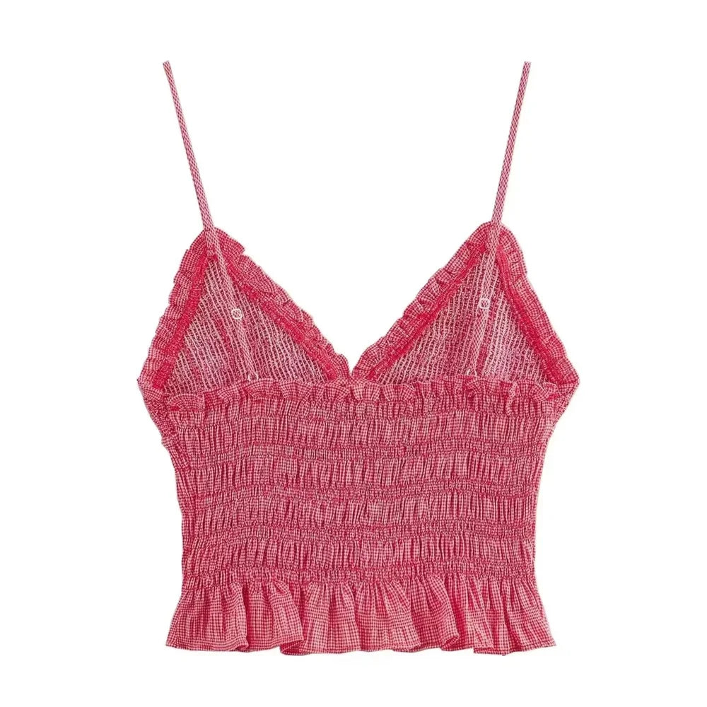 Matching Sets - Women's Frill Smocked Matching Set Cami and Mini Skirt