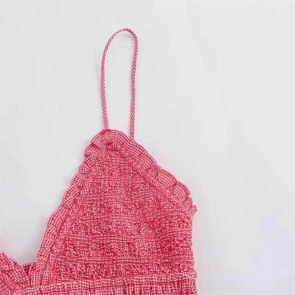 Matching Sets - Women's Frill Smocked Matching Set Cami and Mini Skirt