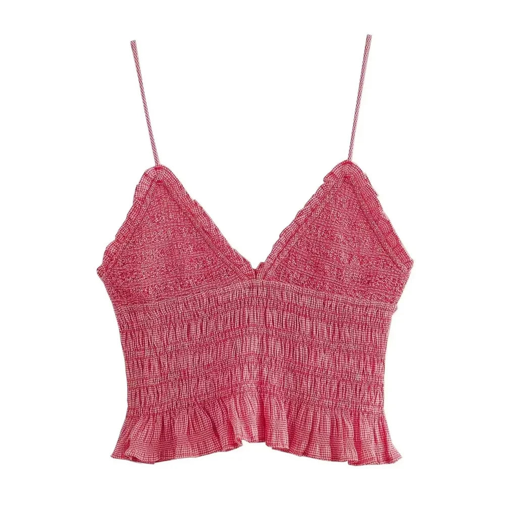 Matching Sets - Women's Frill Smocked Matching Set Cami and Mini Skirt