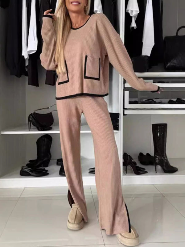 Matching Sets - Women's Ribbed Casual Set Pants and Top Fancy Outfit