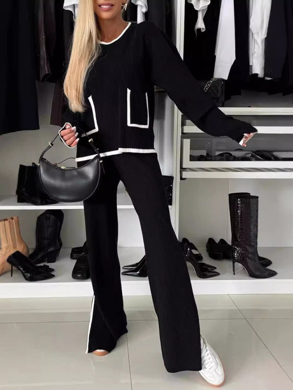 Matching Sets - Women's Ribbed Casual Set Pants and Top Fancy Outfit