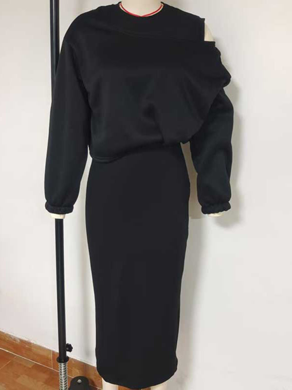 Matching sets - Casual Bodycon Midi Dress & Adjustable Sweatshirt Matching Set