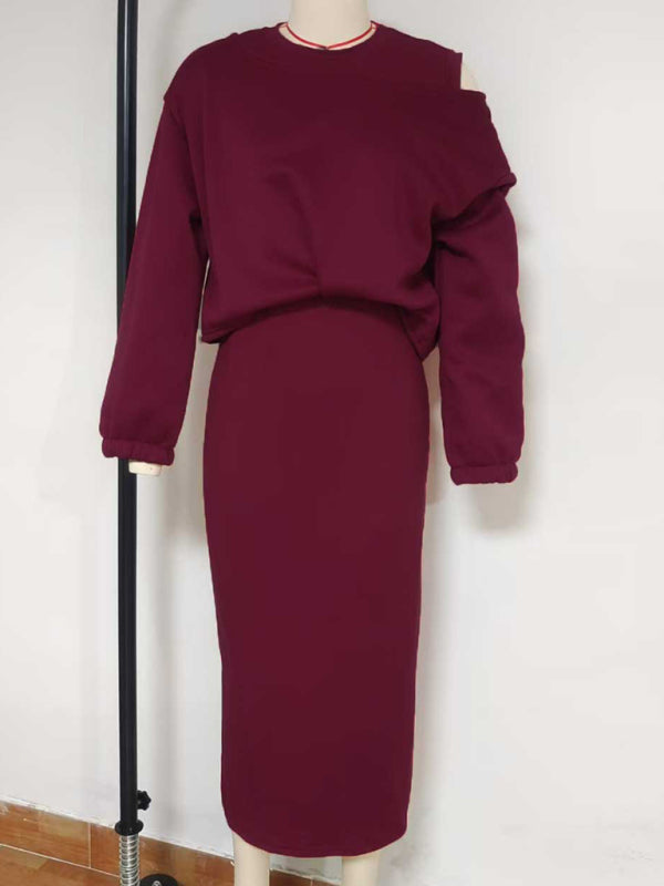 Matching sets - Casual Bodycon Midi Dress & Adjustable Sweatshirt Matching Set