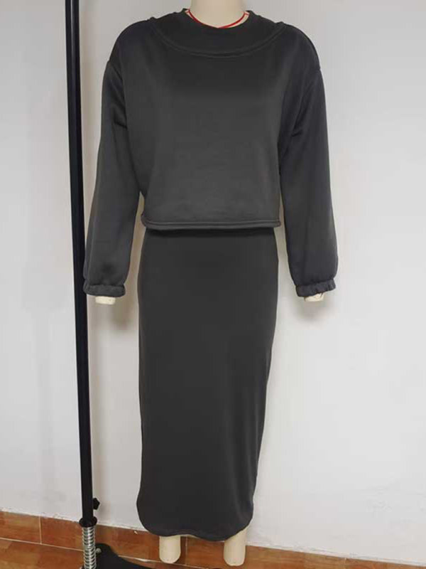 Matching sets - Casual Bodycon Midi Dress & Adjustable Sweatshirt Matching Set