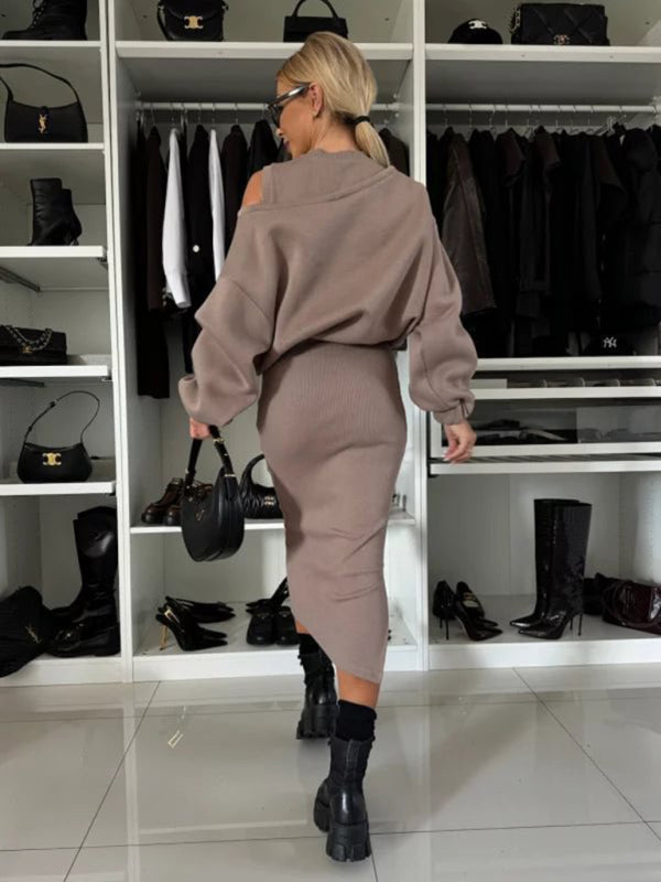 Matching sets - Casual Bodycon Midi Dress & Adjustable Sweatshirt Matching Set