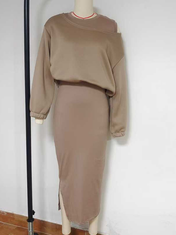 Matching sets - Casual Bodycon Midi Dress & Adjustable Sweatshirt Matching Set