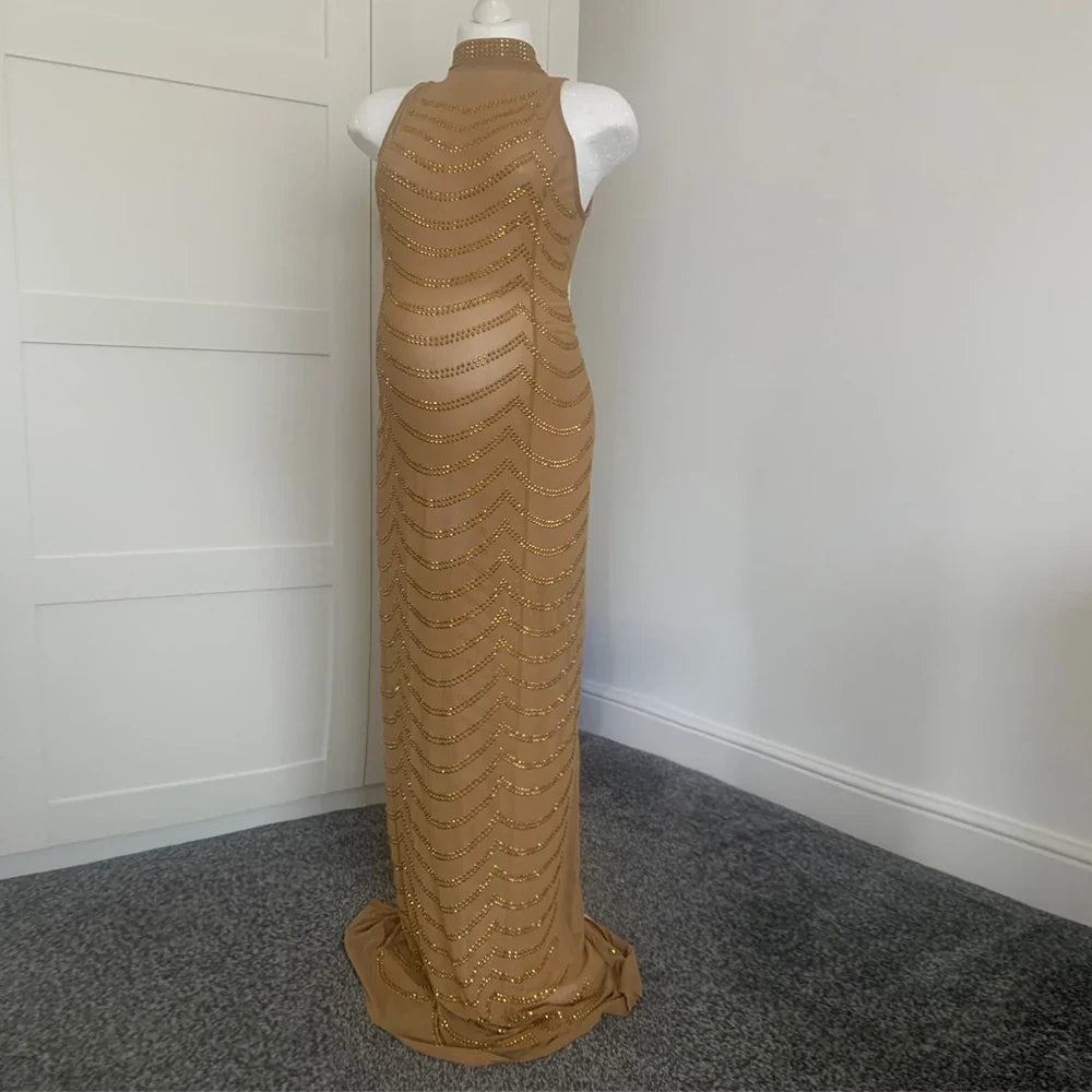 Maternity Dresses- Maternity Sparkle Sheath Dress for Elegant Evenings- Golden- Chuzko Women Clothing