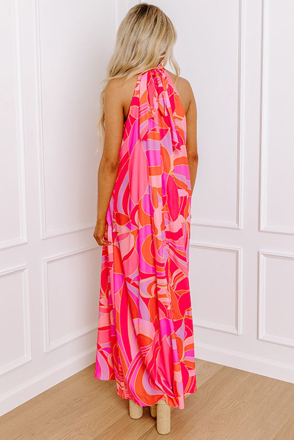 Maxi Dresses - Vibrant Rose Abstract Print Maxi Dress for Summer