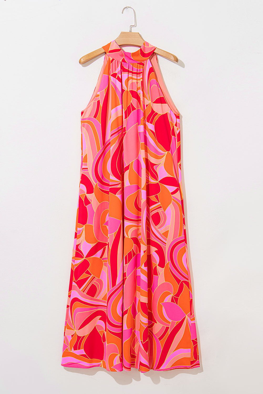 Maxi Dresses - Vibrant Rose Abstract Print Maxi Dress for Summer