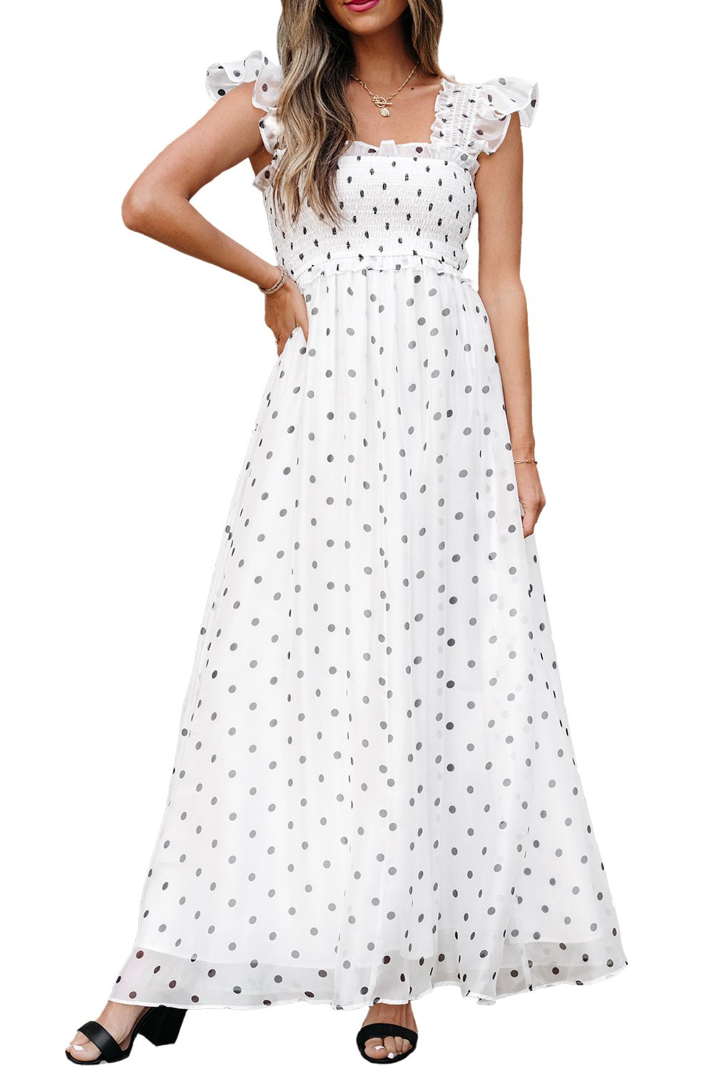 Maxi Dresses - Casual Summer Polka Dot Maxi Dress