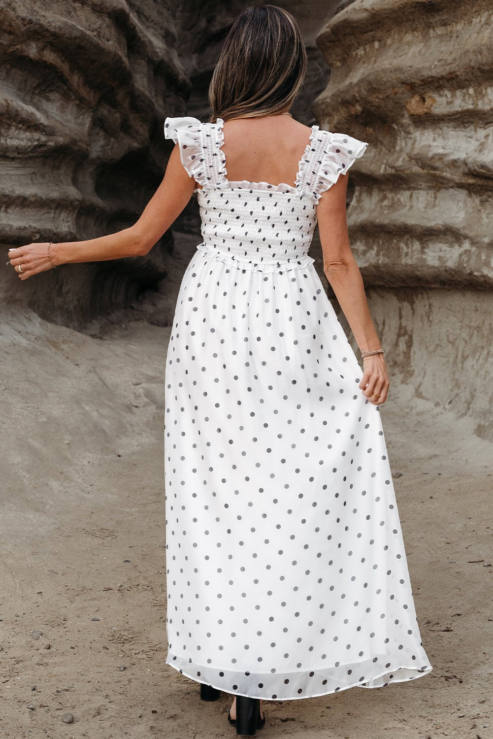 Maxi Dresses - Casual Summer Polka Dot Maxi Dress